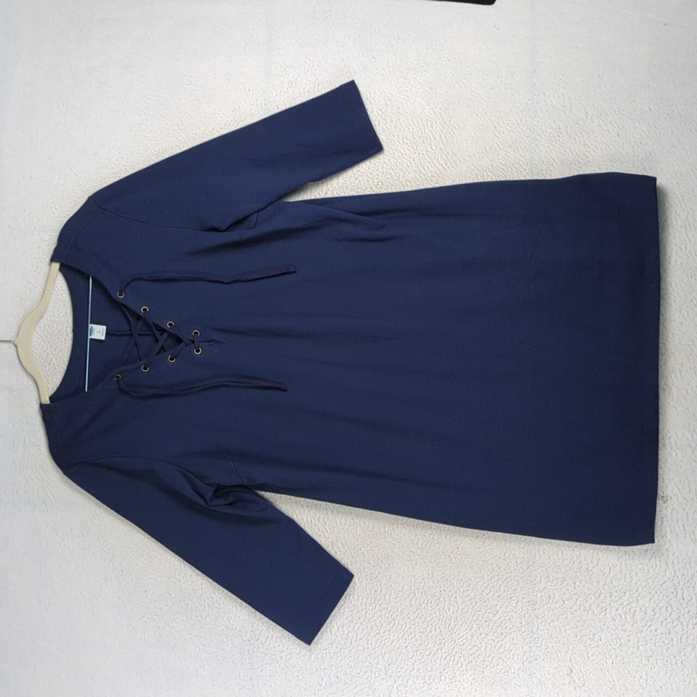 Old‎ Navy Women's Blue Peasant 3/4 Sleeve Lace Up Boxy Midi Dress Size L